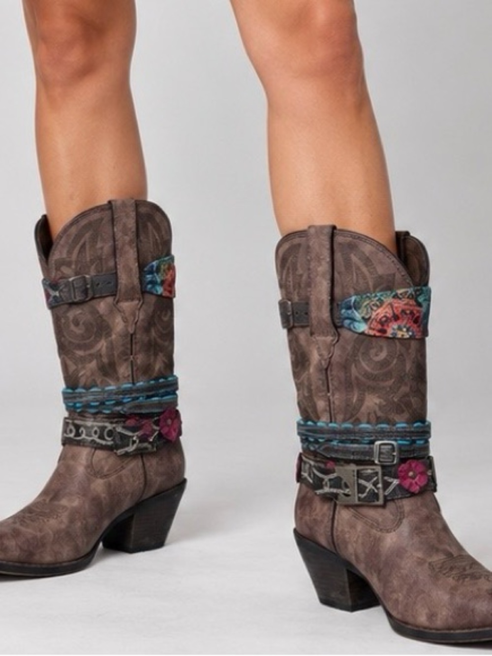 Durango Women’s 11M Brown Western Cowgirl Boots Floral Buckle Boho Snip Toe